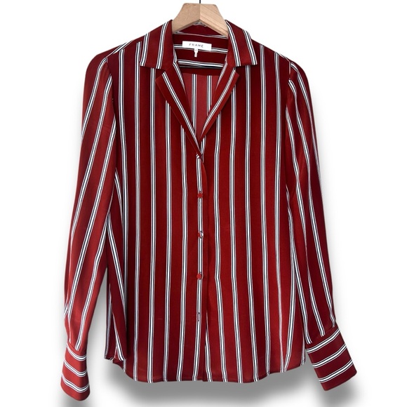 The Standard Stripe Silk Button-Up Shirt in Burnt Henna Multi Size XS - Picture 1 of 12